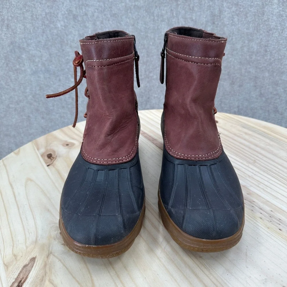 Sperry Saltwater Duck Boots Womens‎ 9 M Burgundy Leather Black Rubber Shell Zip